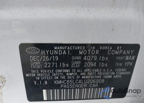 2020 Hyundai Ioniq Hybrid Sel z USA, uszkodzony, nr VIN KMHC85LC4LU206908